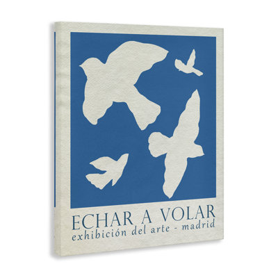 Classic Exhibition Blue Birds Floater Canvas Wall Art by June Erica Vess