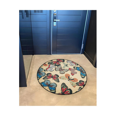 Multicolored Butterflies On A Beige Background Woven Base Decorative Carpet