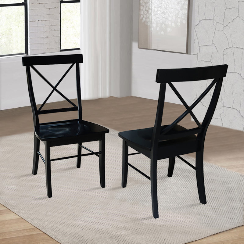 Chaise d'appoint à dossier croisé en bois massif Bellmead, Noir foncé