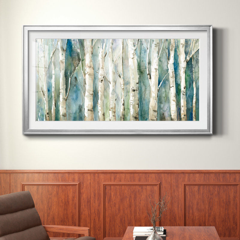 Birch River Walk - reproduction d'art encadrée de qualité supérieure - prête à être accrochée, H 14,5 po x l 26,5 po