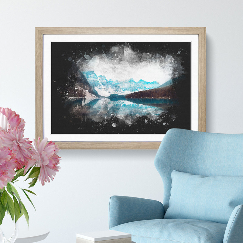 Mountains & Forest by Lake Moraine 1 Piece Single Picture Frame Wall Art on MDF, 62cm H x 87cm W x 2cm D, Oak Framed
