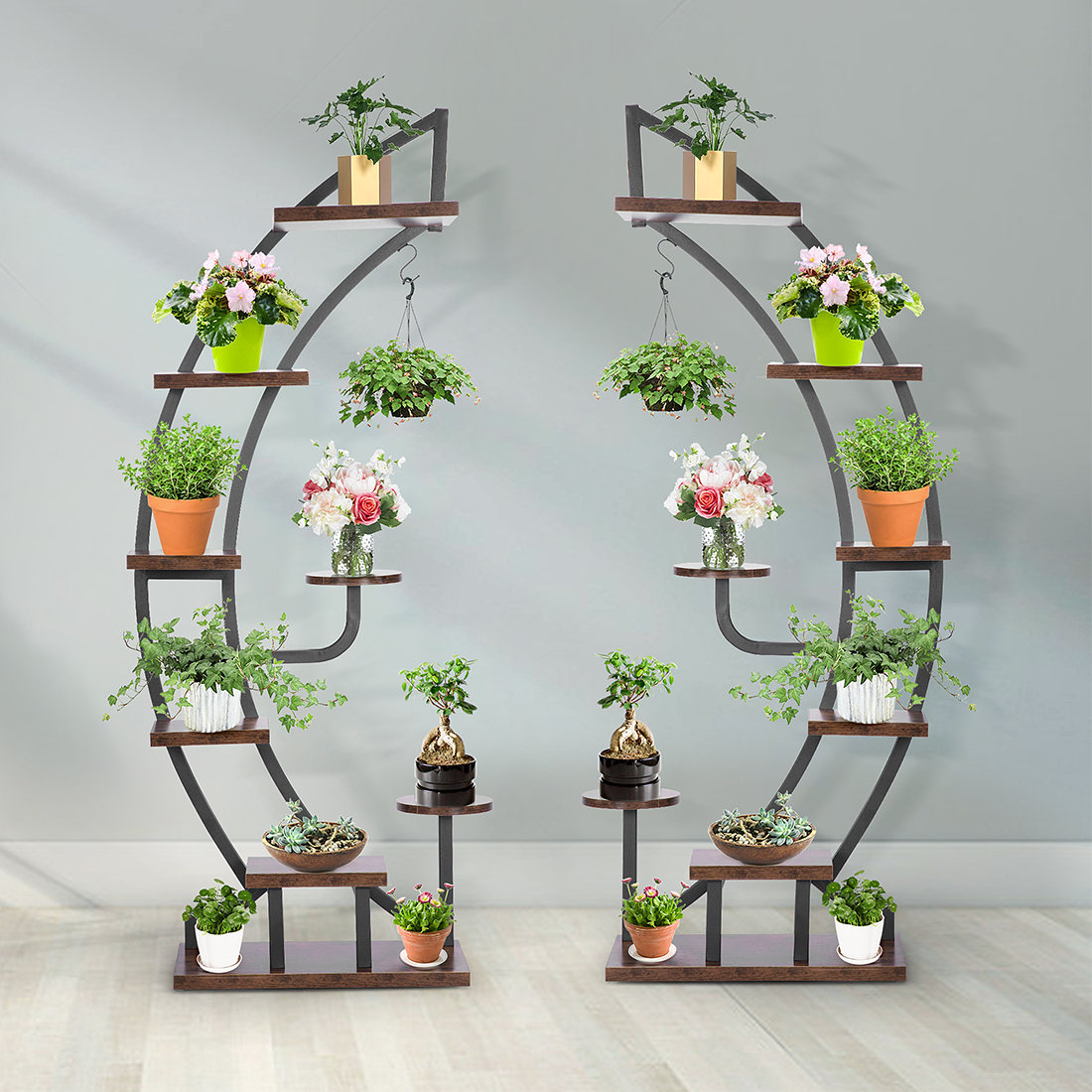 17 Stories 6-tier Curved Plant Stand With Hanger | Wayfair