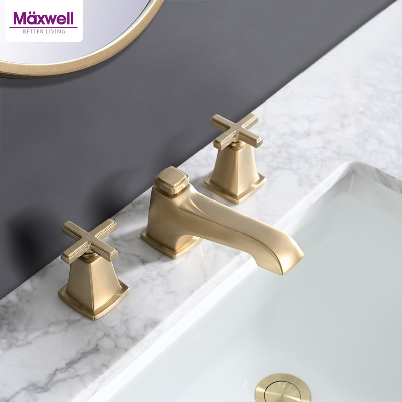 Widespread 2-handle Bathroom Faucet with Drain Assembly, Brushed Gold