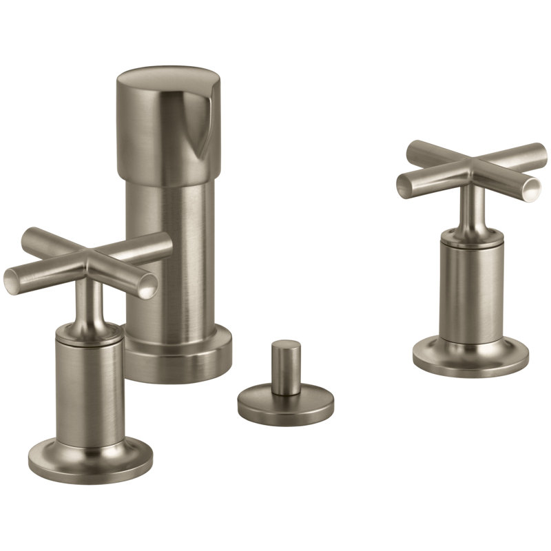 Purist Vertical Spray Bidet Faucet with Handles, Vibrant Brushed Bronze, Cross
