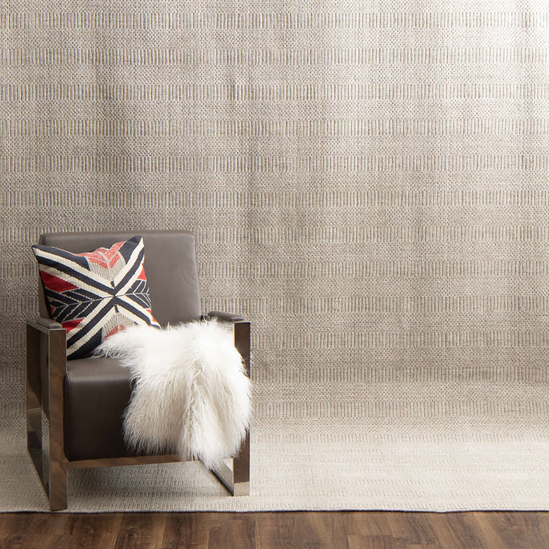 Wool Area Rug in Beige, Rectangle 5' x 8'