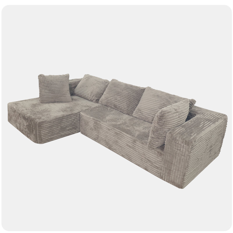 Grey 3 - Seat Modular Sectional With Chaise And Deep Seat, Medium Firm For Bedroom, Us® Foam, Soft Smooth Covers Modern L Shaped , Standard 100 By ® To Skin