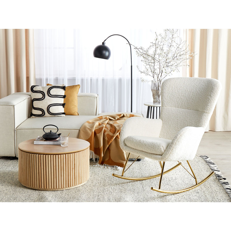 Ameeyah Upholstered Rocking Chair, White/Gold
