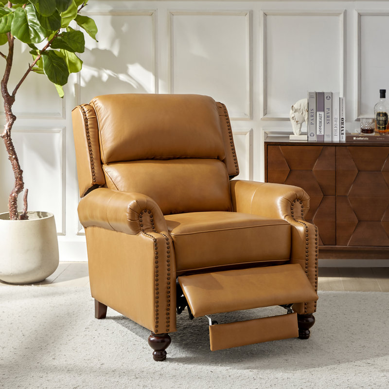 Fauteuil inclinable manuel en cuir véritable Adeesa, Cuir fleur camel
