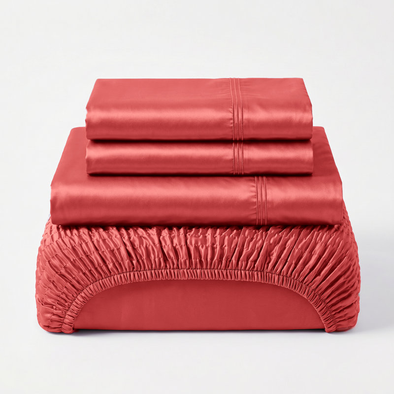 BedTite 4PC Silky Smooth Satin Sheet Set - Ultra Elastic Fits 7" to 20" mattresses, Red, Full Sheet Set with 2 Pillowcases
