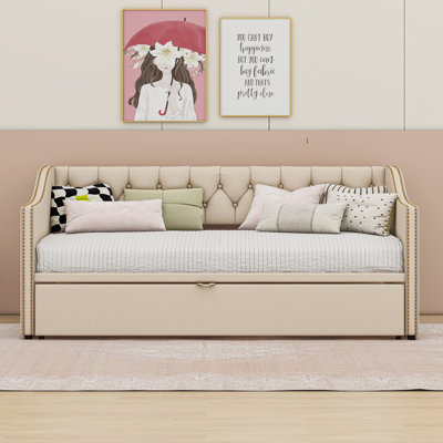 Twin Size Upholstered Daybed With Pop Up Trundle