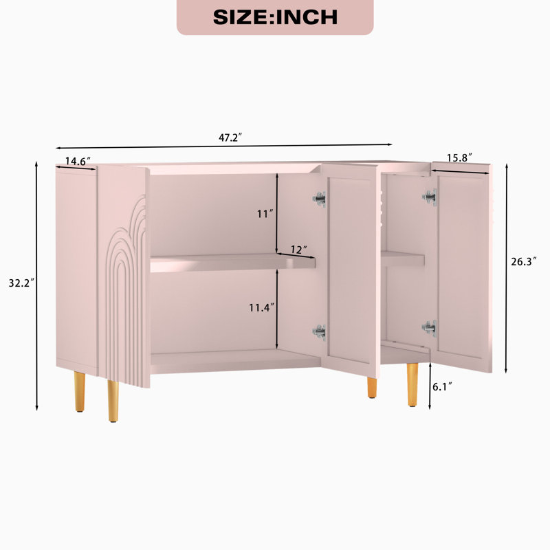 Pink MDF 47" Sideboard Buffet Cabinet with Cloud Relief Design