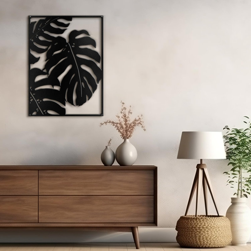 Décoration murale abstraite murale tropicale tropicale tropicale, H 24 po x l 17,91 po x P 0,05 po, Noir