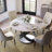 Suzzie 5/7 Pieces Modern Round Dining Table Sets, Sintered Stone Dining Table With PU Upholstered Chairs-2118597266