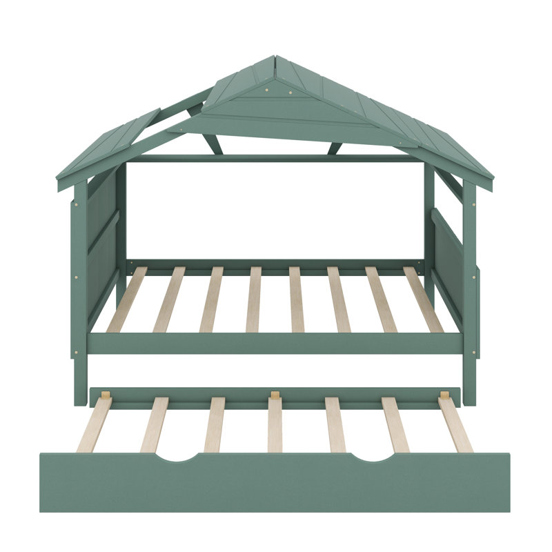 Lit gigogne en bois avec rangement Jaylyn, Lit simple, Vert