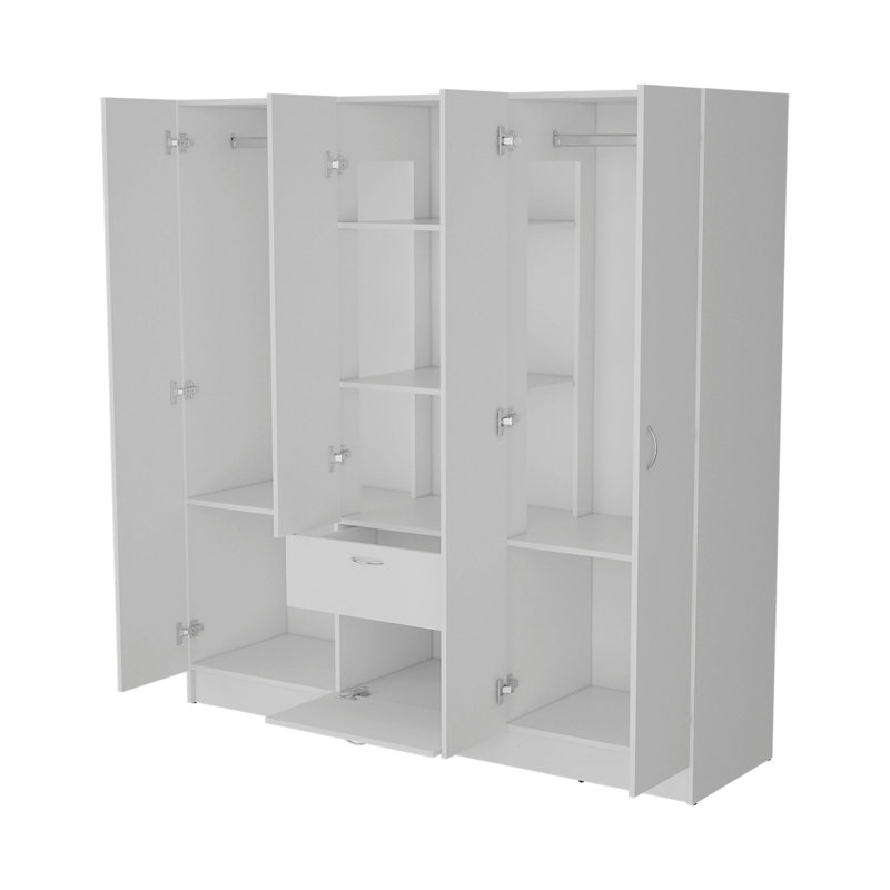 White 6-Door Wardrobe With Shelf And Drawer