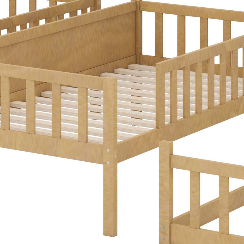 Lit superposé triple en bois, avec échelles, lit superposé détachable avec garde-corps, Chêne blanc