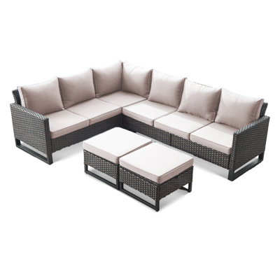 Kahlan 105" Wicker Outdoor Patio Sectional with Ottomans by Latitude Run