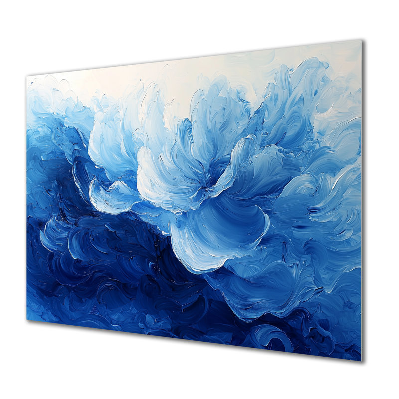 Motif de pétales de fleurs délicats bleu et blanc - fleurs abstraites, impression sur métal, H 30 po x l 40 po