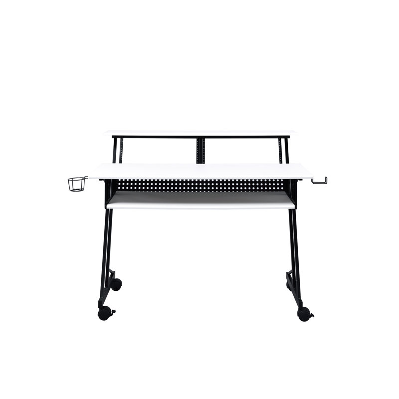 Music Workstation Desk For Professional , 47"l X 18"d Top, 40"l 16"d 6"h Keyboard Slot, 43" Tv Compatible, Metal Recording Writing With Black, Holder, Suitable, Structure
