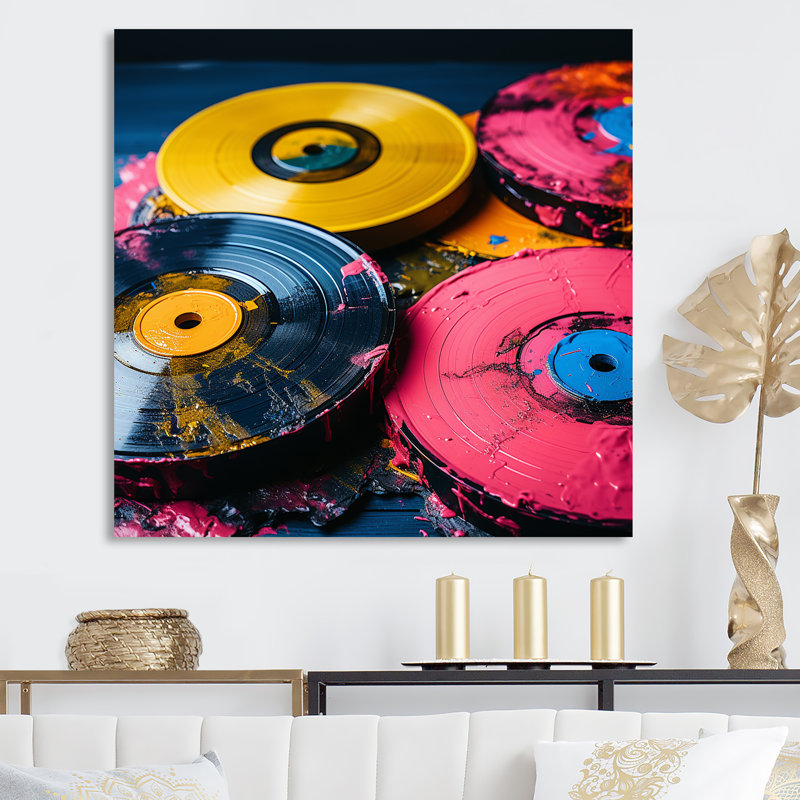 Disque vinyle rose III - Art mural vinyle, H 16 po x l 16 po x P 1 po, Toile tendue