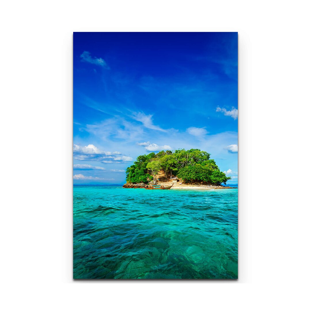 Leinwandbild Tropische Insel mit Fischerboot – Thailand