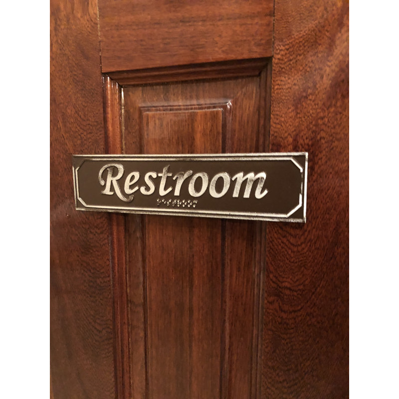 Restroom Door Sign with Braille, Aluminum Antiqued Brown