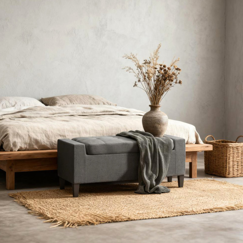 Upholstered Entryway Bench With Seating,Storage Ottoman Bench,With Lift Top And Rubberwood Legs, Gray