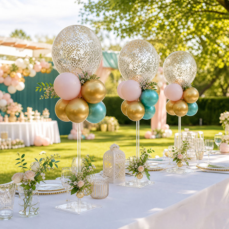 Ensemble de 6 porte-ballons en acrylique transparent avec base carrée et base décorative pour centre de table - hauteur de 15,7 po