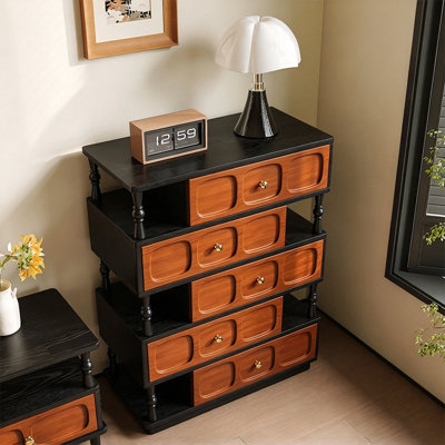 Meuble d'appoint moderne en bois massif et composite brun noyer et noir