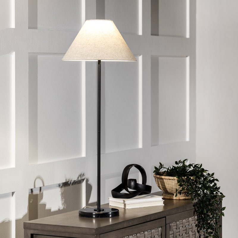 Modern 38" Black Marble And Iron Torchiere Table Lamp
