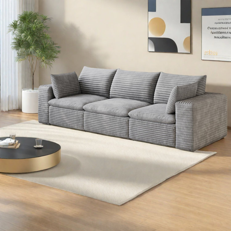 Canapés à compression, siège profond moderne en velours côtelé de 102 pouces pour la maison