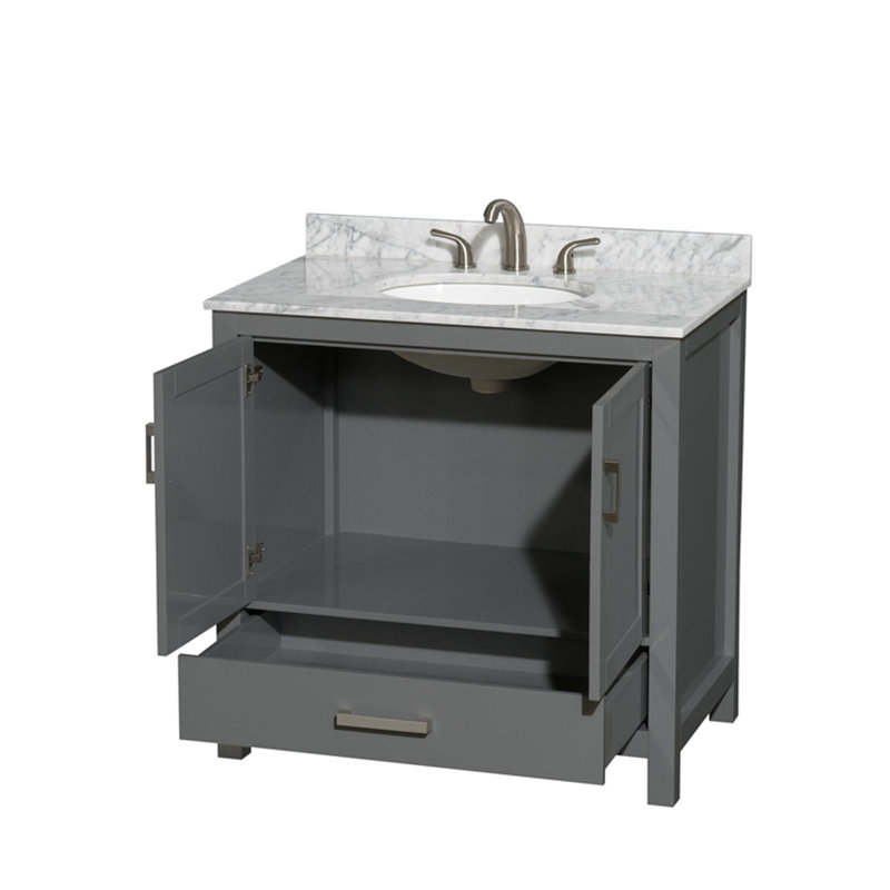 Sheffield 36" Freestanding Single Bathroom Vanity with Marble Top, Dark Gray, Oval, Centerset
