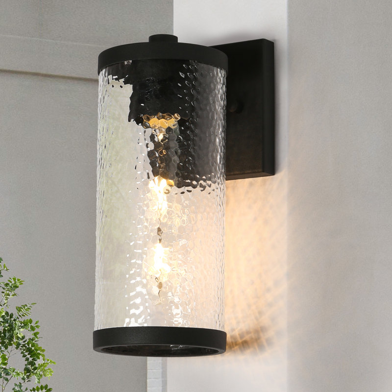 Applique murale d'extérieur moderne en verre martelé noir à 1 lumière Angelise