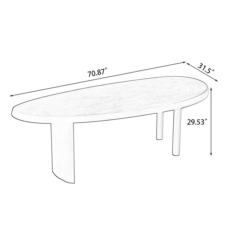 Brown Curved Solid Wood Dining Table, 29.53"H x 70.87"L x 31.5"W