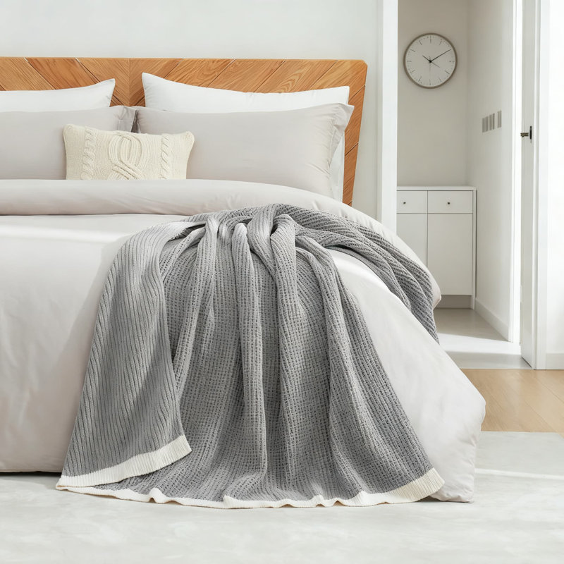 Jeté en chenille en tricot gaufré pour canapé, couverture de canapé décorative ultra douce et confortable, respirante et chaude pour toutes les saisons