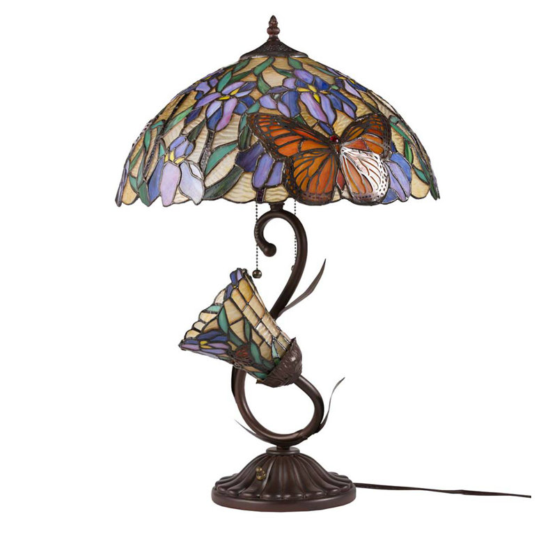 Antawan Stained Glass and Metal Butterfly Dual Lamp