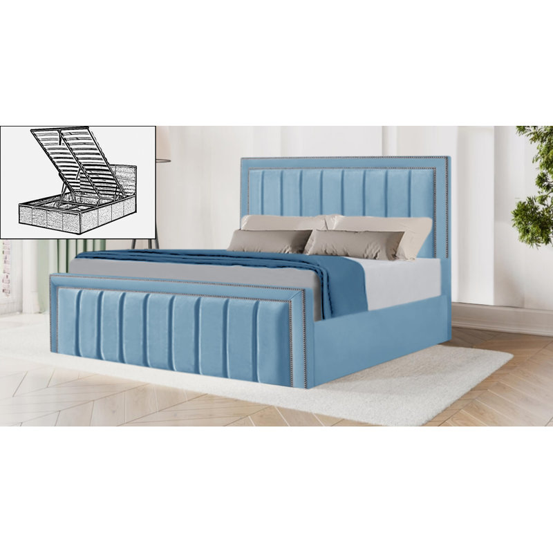 Luciana Upholstered Ottoman Storage Bed, Double (4'6), Sky Blue