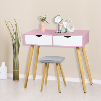 Ensemble coiffeuse en bois massif avec tabouret