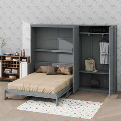 Grand lit escamotable mural intégré avec garde-robe