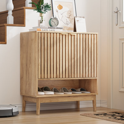 16-24 Pairs Shoe Storage Cabinet with Doors,Freestanding Shoe Organizer with Adjustable Shelves,Oak