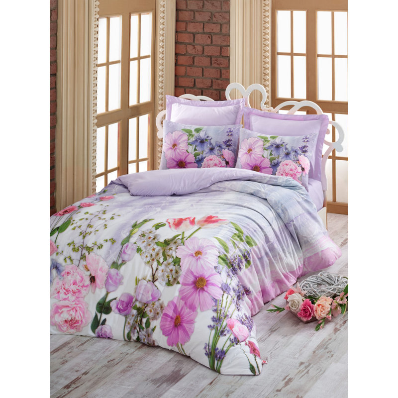 Ensemble de housse de couette 100% coton blanc / rose / vert Hoffmann 4 pièces