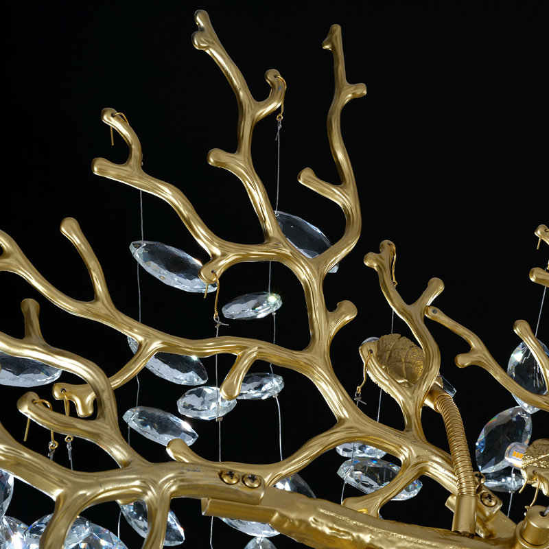 Abe 16-Light 55" Dimmable Tree Branches Crystal Linear Chandelier, Gold