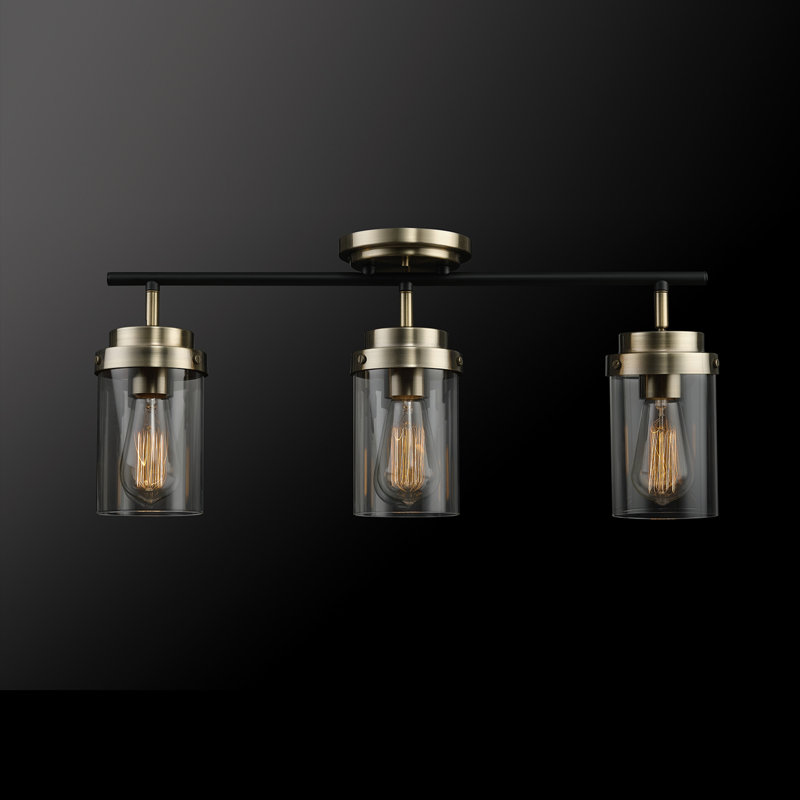 Adelaide Matte Black and Antique Brass 3-Light Track Kit with Clear Glass