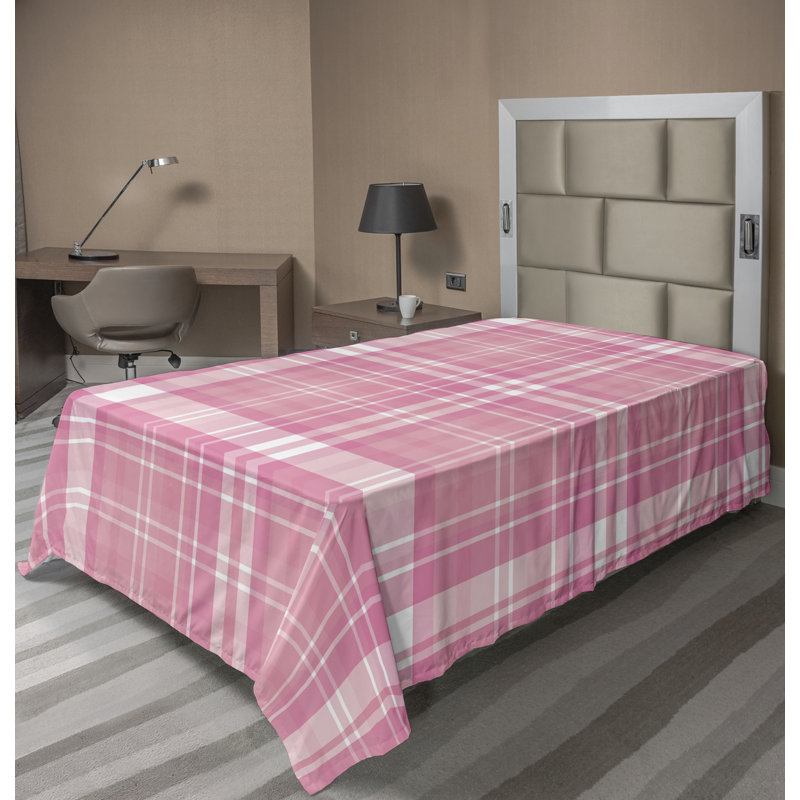 Drap plat moderne de style bohème Ambesonne, Drap plat pour lit simple TG, Carreauté rose pastel / blanc / rosé