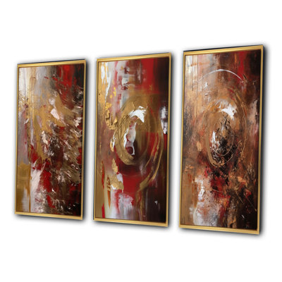 Ancient Italian Revelations In Gold And Red III - Abstract Painting Art Set Of 3 Pieces