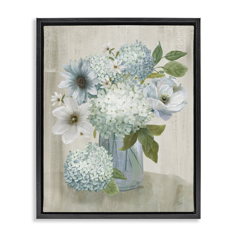 Charmantes hortensias et fleurs, Cadre flottant noir de jais, H 21 po x l 17 po