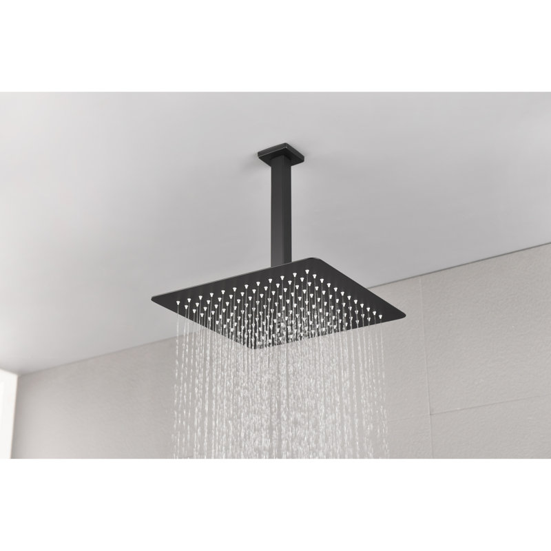 Bathroom Rainfall Shower Head Matte Black - Stainless Steel, High , Water Saving, Self-Cleaning Nozzle, Arm Works Flawlessly Self-Cleaning, Compatible With All Arms