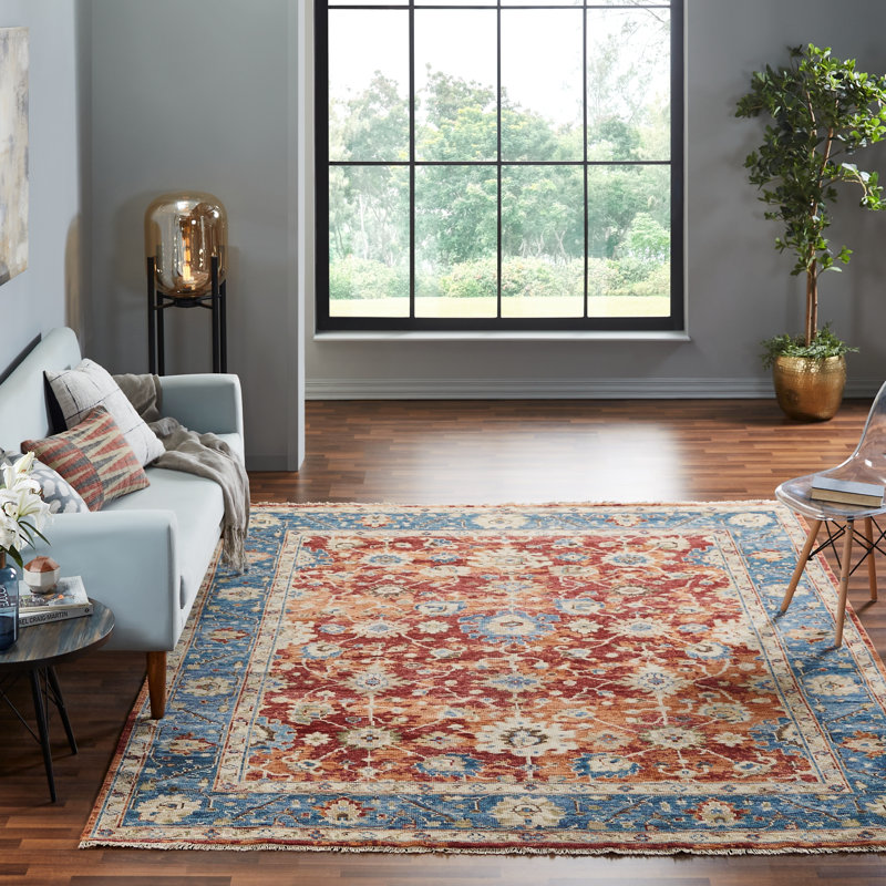 Wool Area Rug in Red, Rectangle 9' x 12'