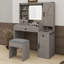 Ensemble de coiffeuse avec miroir lumineux coulissant Farmhouse, coiffeuse en verre avec station de charge, ensemble de meuble-lavabo 4 tiroirs 2 armoires avec tabouret-79513561