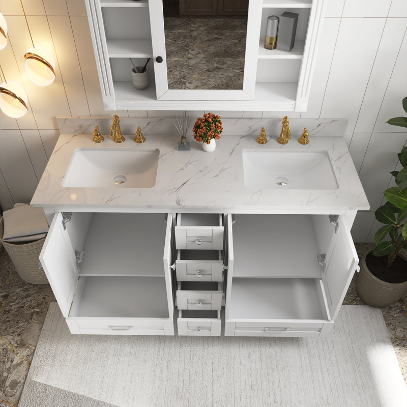 Ensemble de meuble-lavabo mural 60 po, Blanc